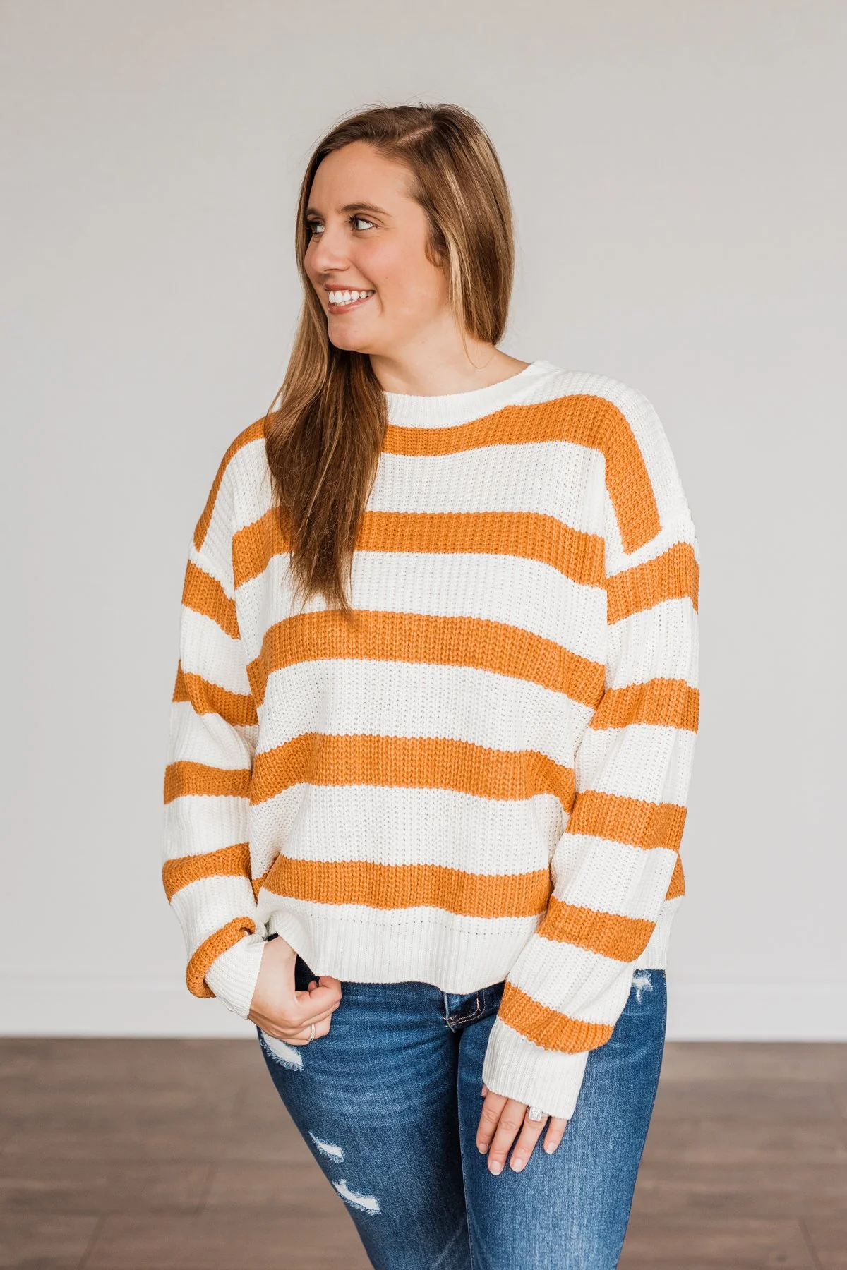 Checking You Out Striped Sweater- Ivory & Burnt Orange - Image 9