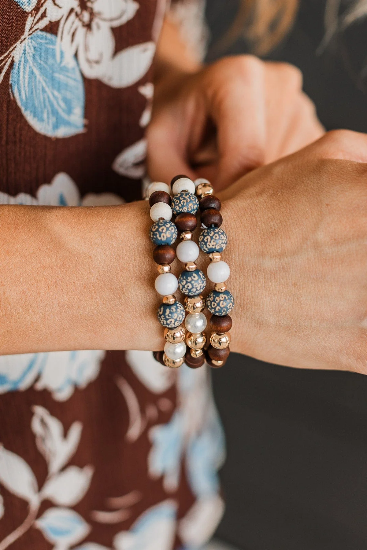 Cheer You On Bracelet Set- Brown & Ivory