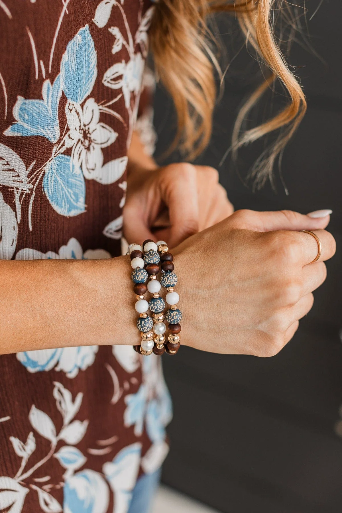 Cheer You On Bracelet Set- Brown & Ivory - Image 2