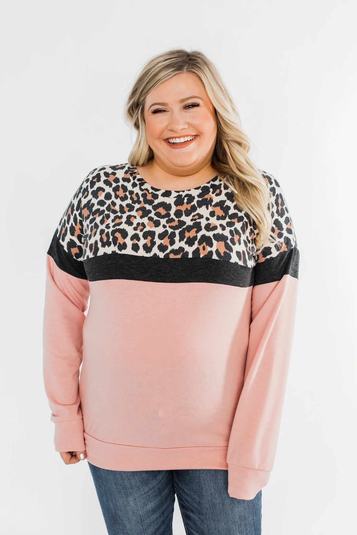 Cheerful in Leopard Color Block Top- Blush & Charcoal - Image 4