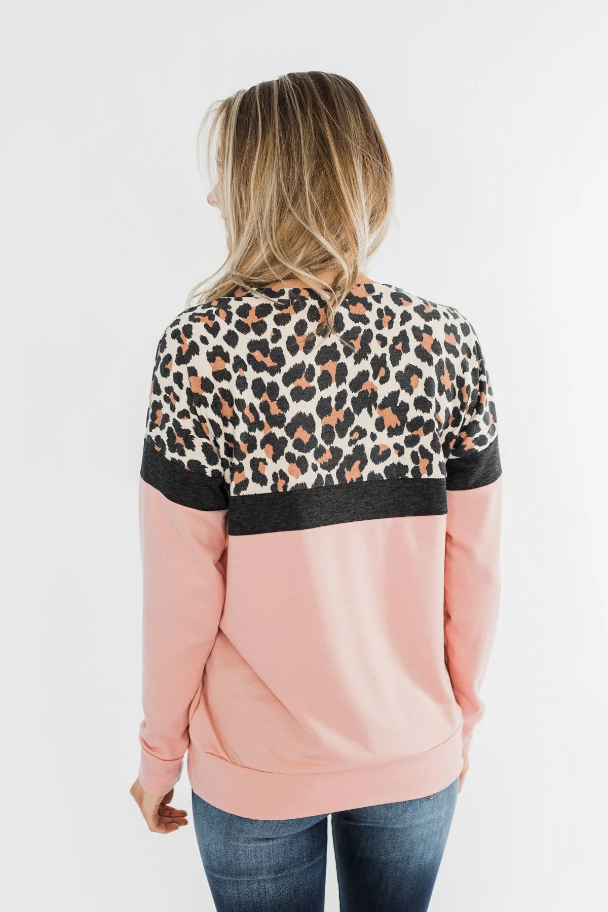 Cheerful in Leopard Color Block Top- Blush & Charcoal - Image 9