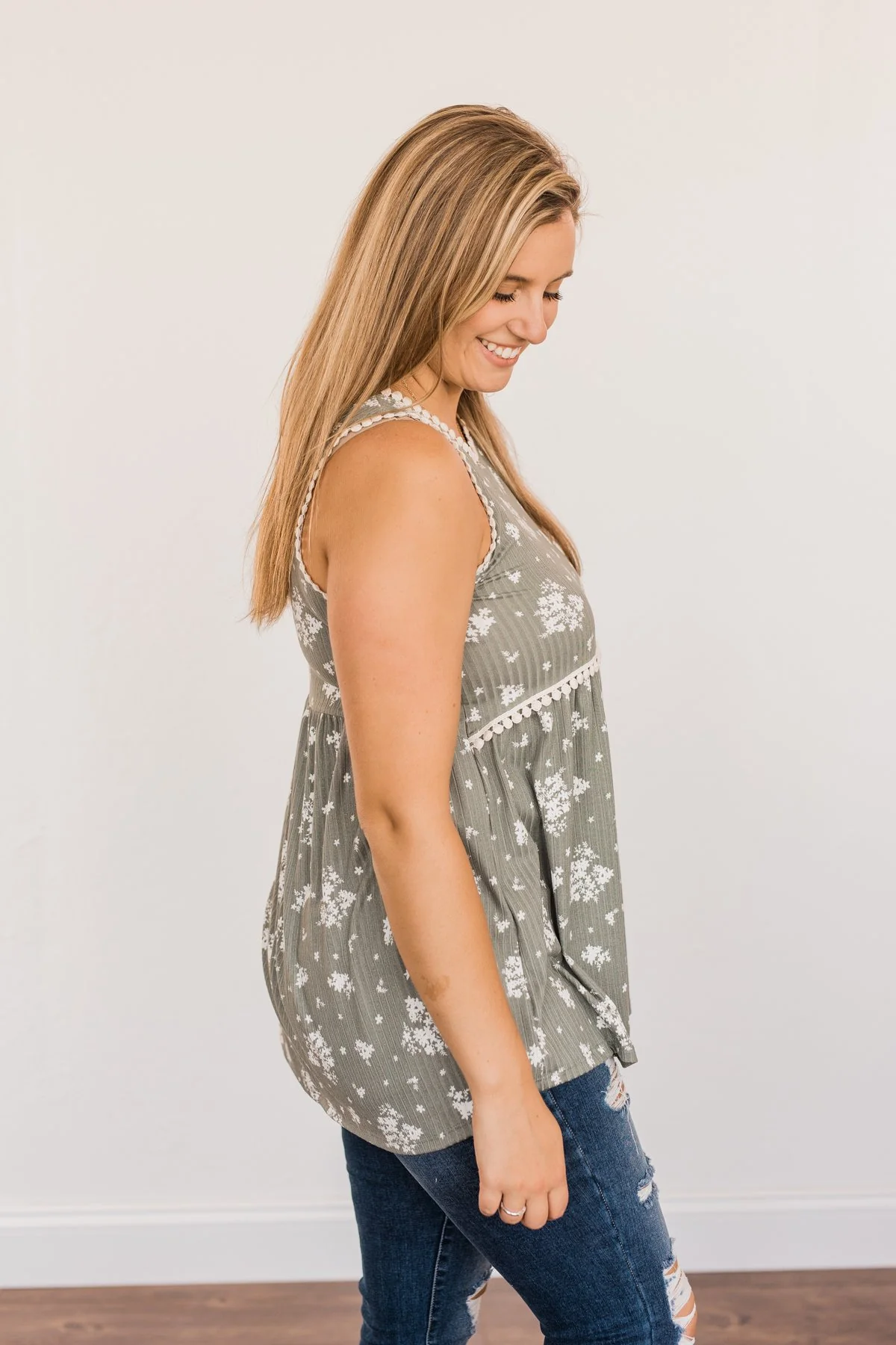 Cheerful Smiles Ribbed Knit Tank Top- Dusty Sage - Image 11