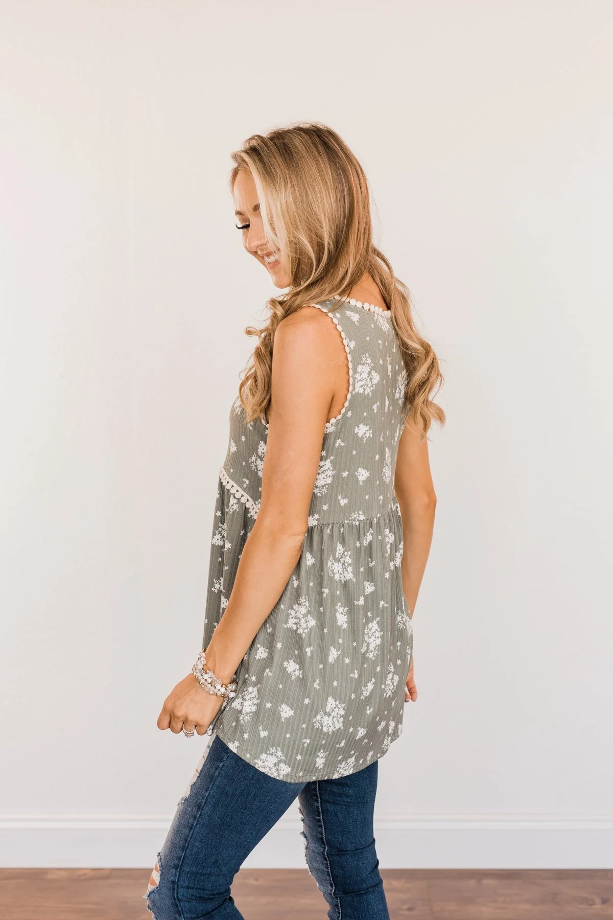 Cheerful Smiles Ribbed Knit Tank Top- Dusty Sage - Image 8