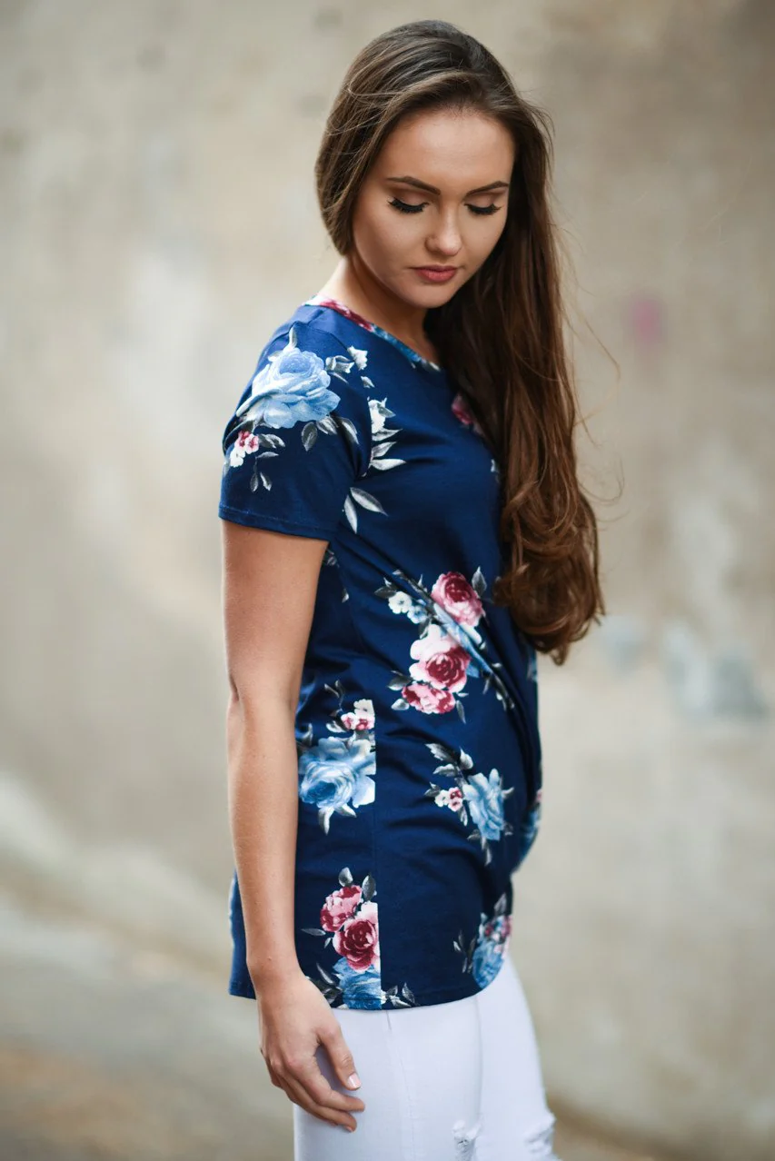 Cheers! Navy Floral Knot Top - Image 5