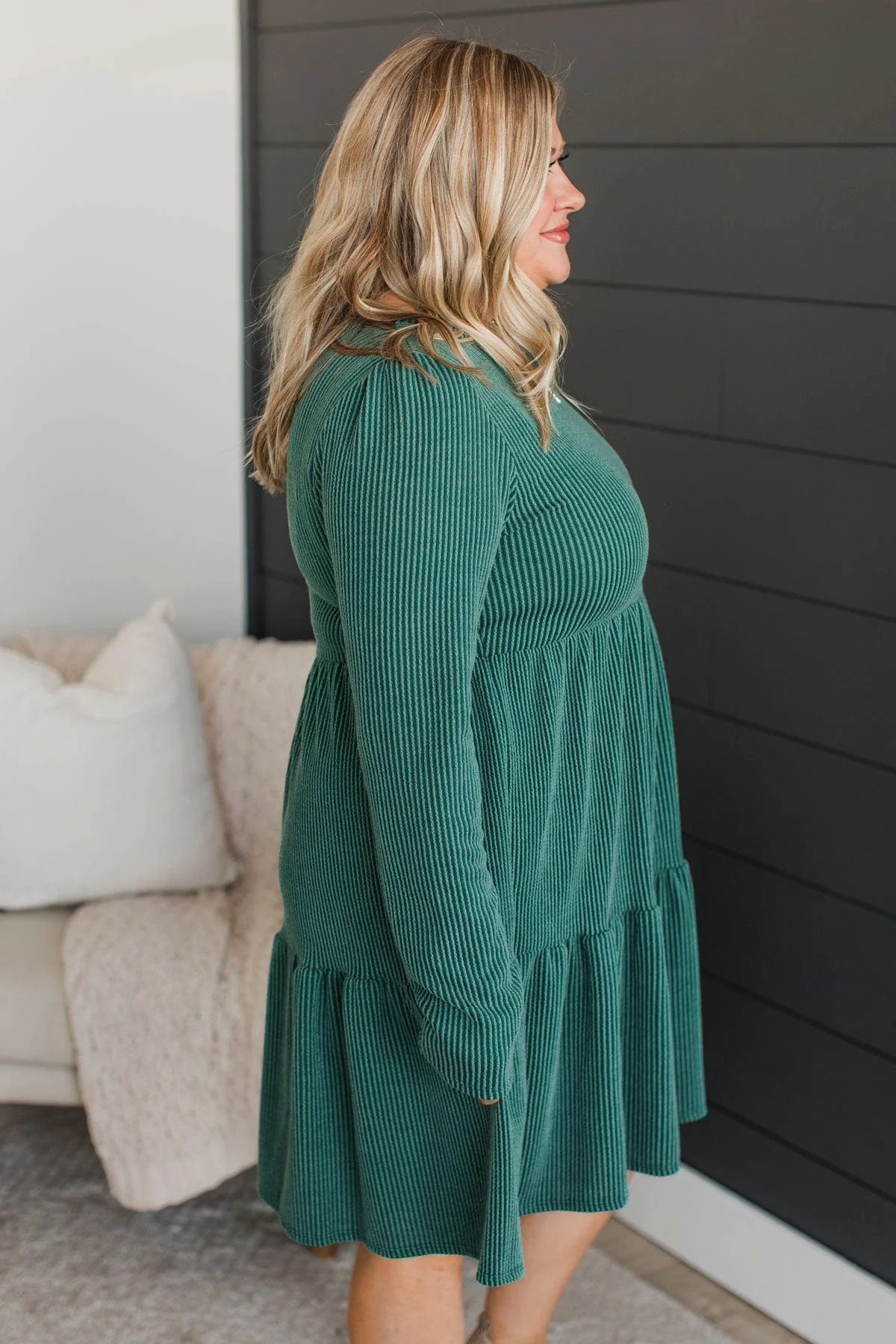 Cheers To This Ribbed Dress- Hunter Green - Image 5
