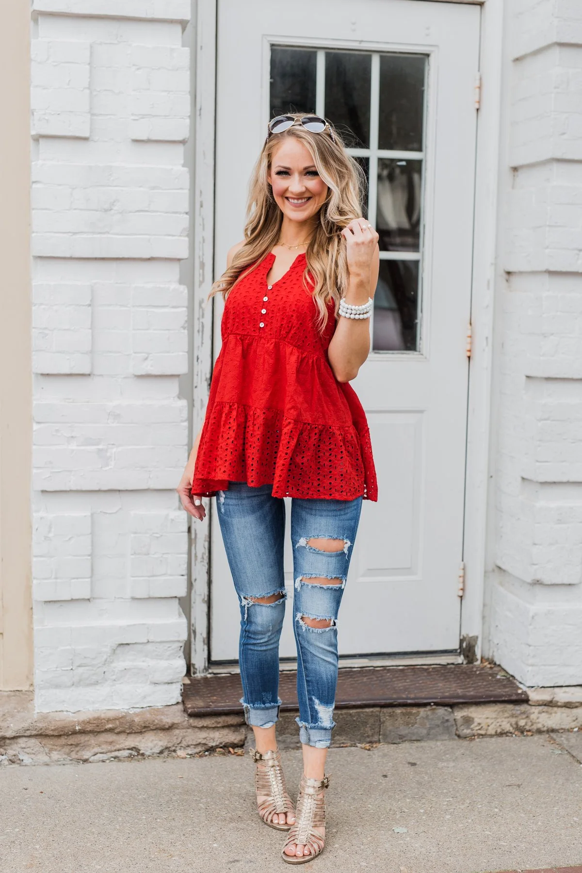 Cherish the Moment Babydoll Tank Top- Scarlet Red - Image 3