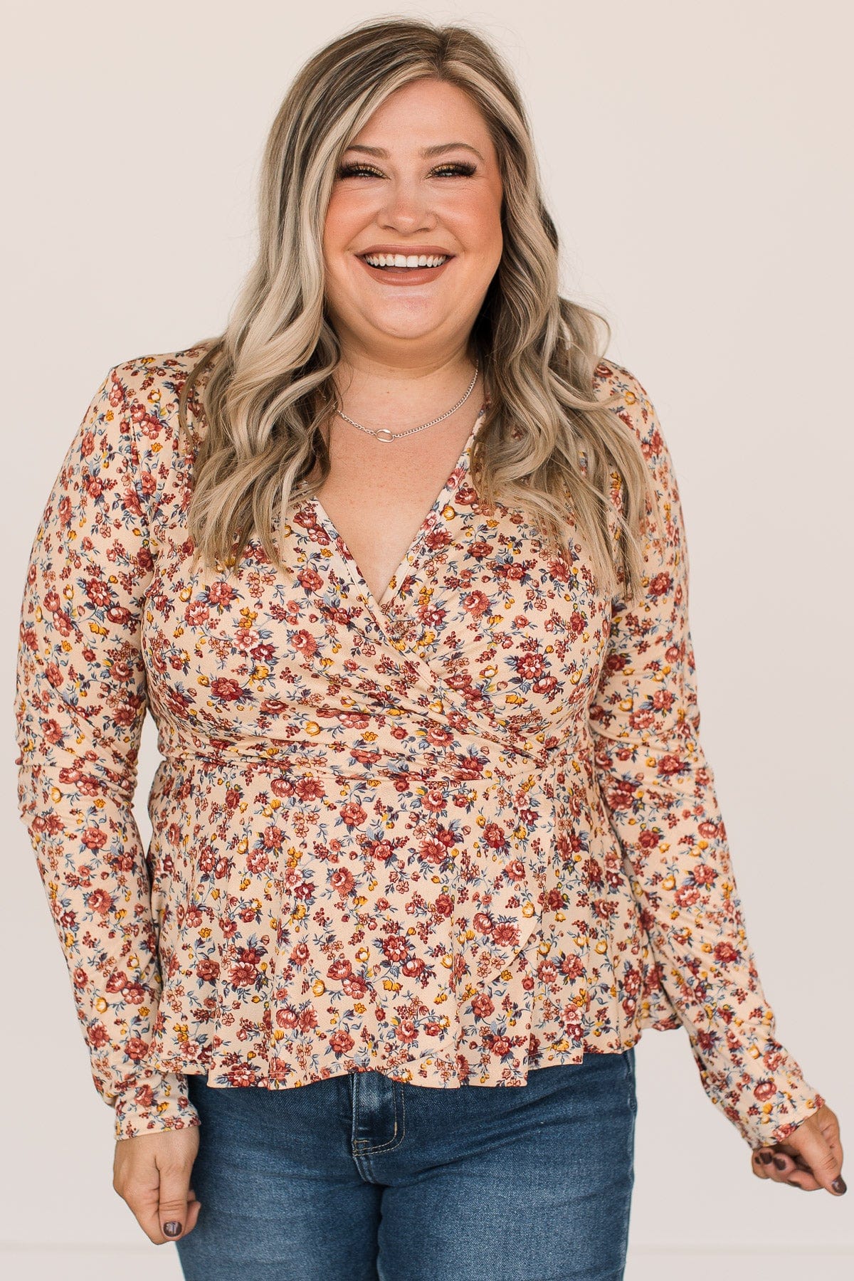 Cherish Today Floral Wrap Blouse- Cream - Image 3