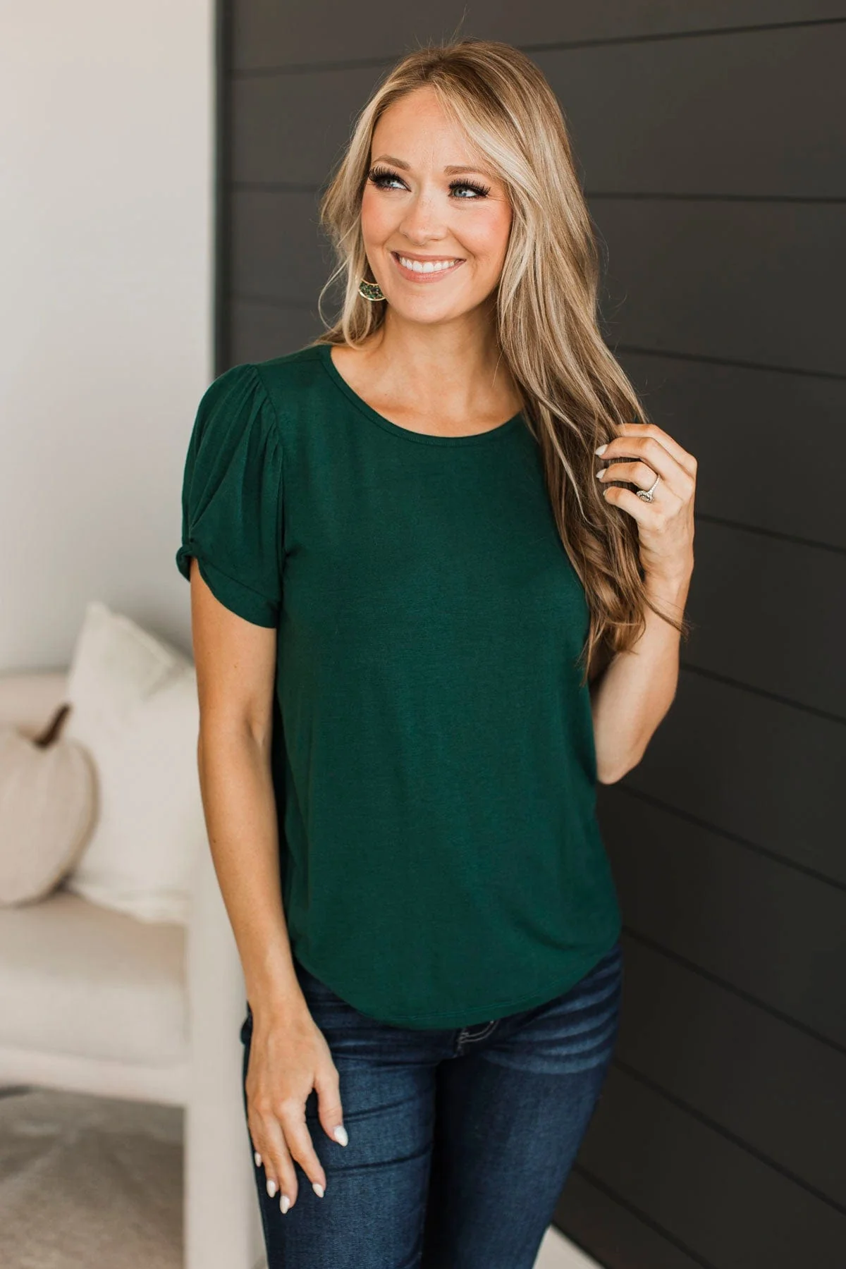 Cherished Beauty Short Sleeve Top- Hunter Green - Image 4
