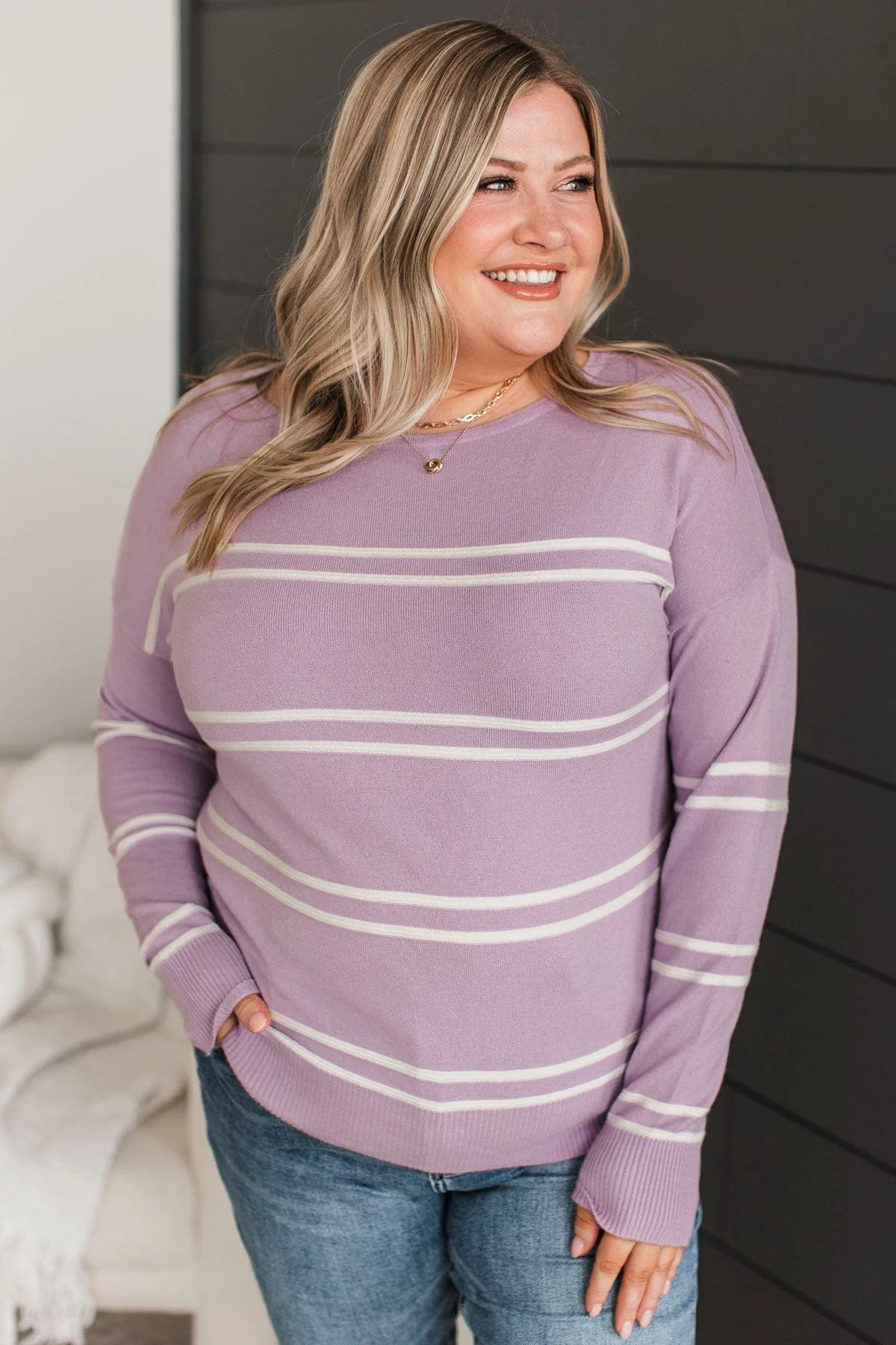 Cherished Moments Striped Knit Sweater- Lavender