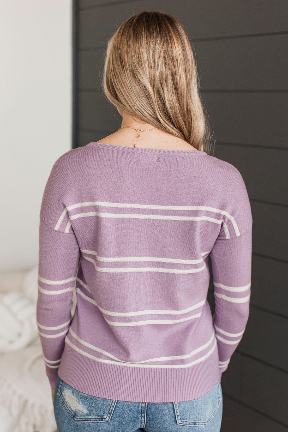Cherished Moments Striped Knit Sweater- Lavender - Image 7