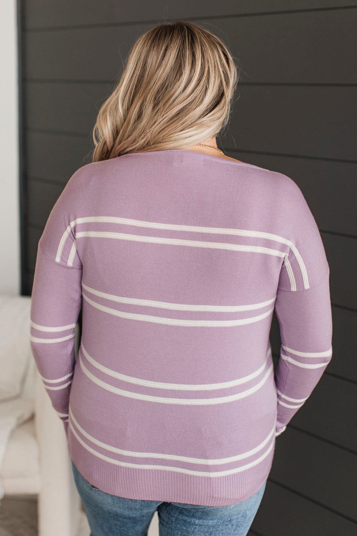 Cherished Moments Striped Knit Sweater- Lavender - Image 8