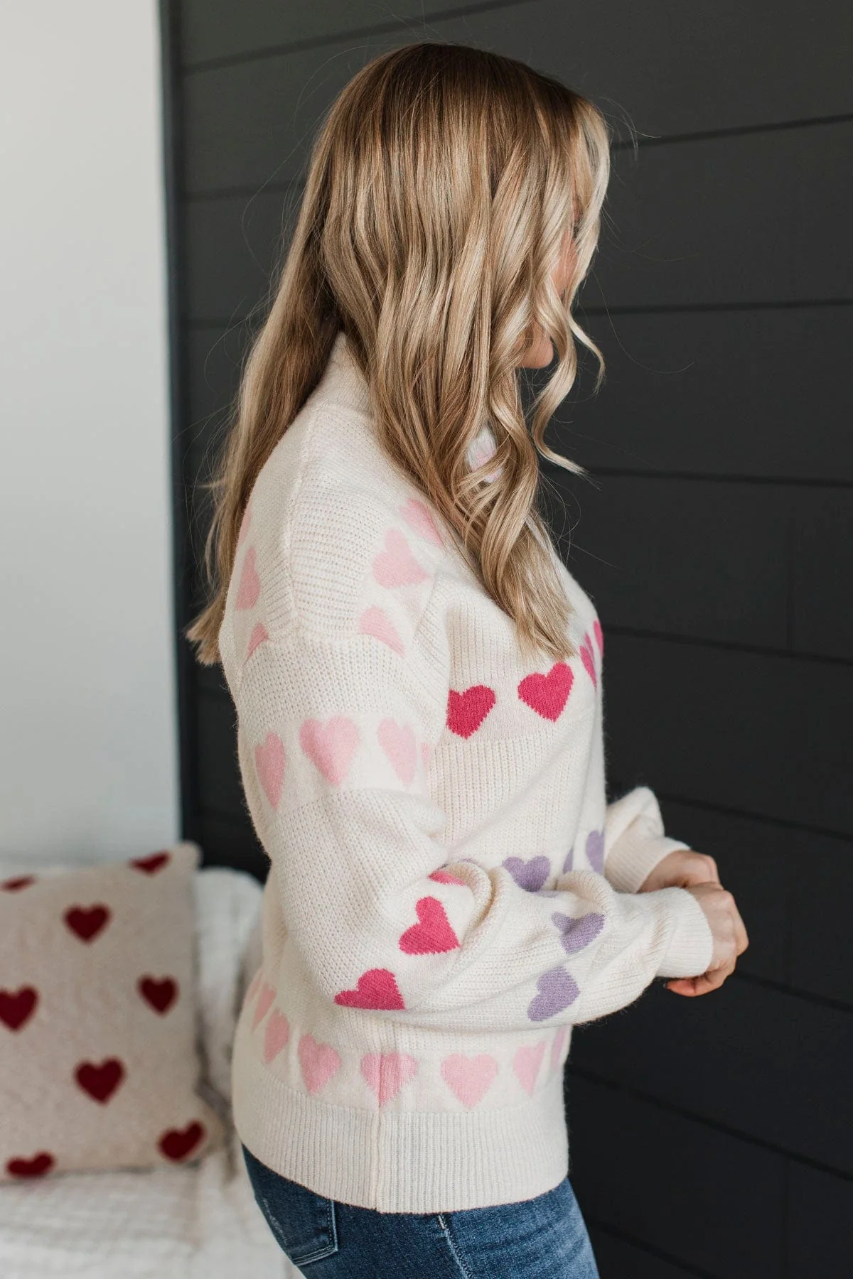 Cherished Time Heart Knit Sweater- Cream Multi - Image 6