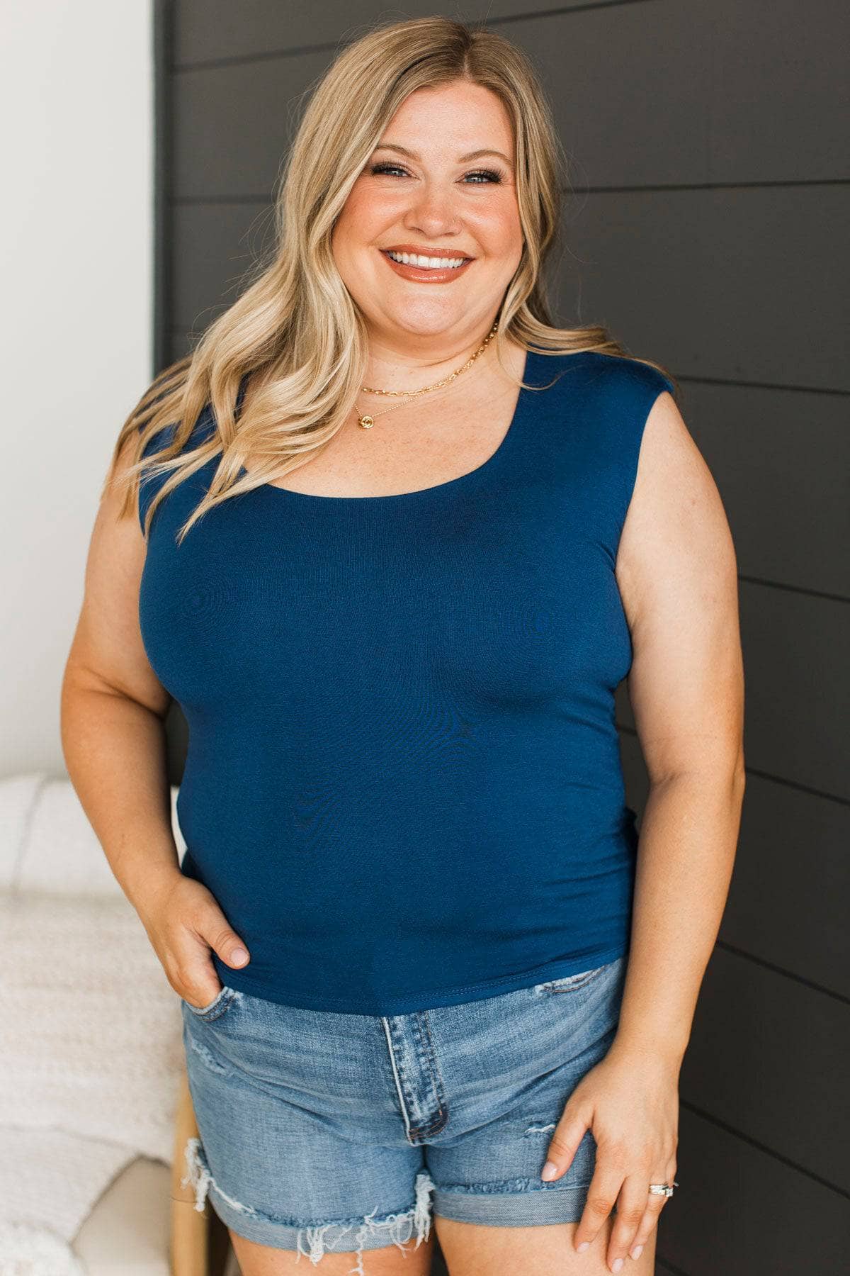 Cherishing Affirmations Sleeveless Top- Navy