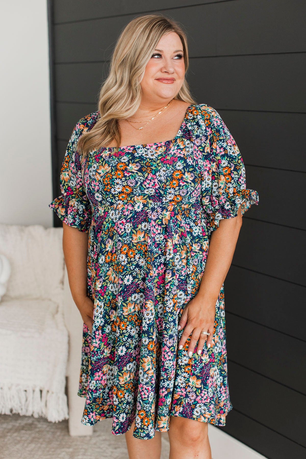 Cherishing Friendships Floral Dress- Navy - Image 3