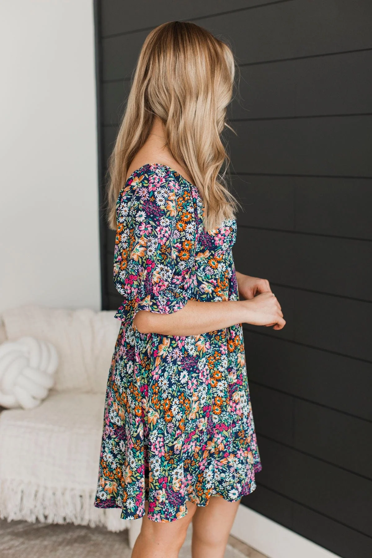 Cherishing Friendships Floral Dress- Navy - Image 4