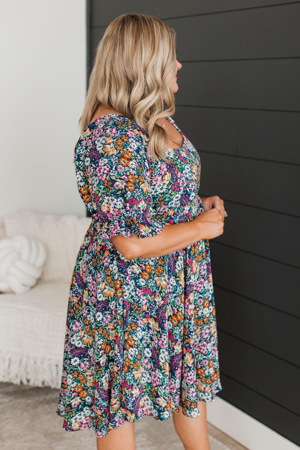 Cherishing Friendships Floral Dress- Navy - Image 5