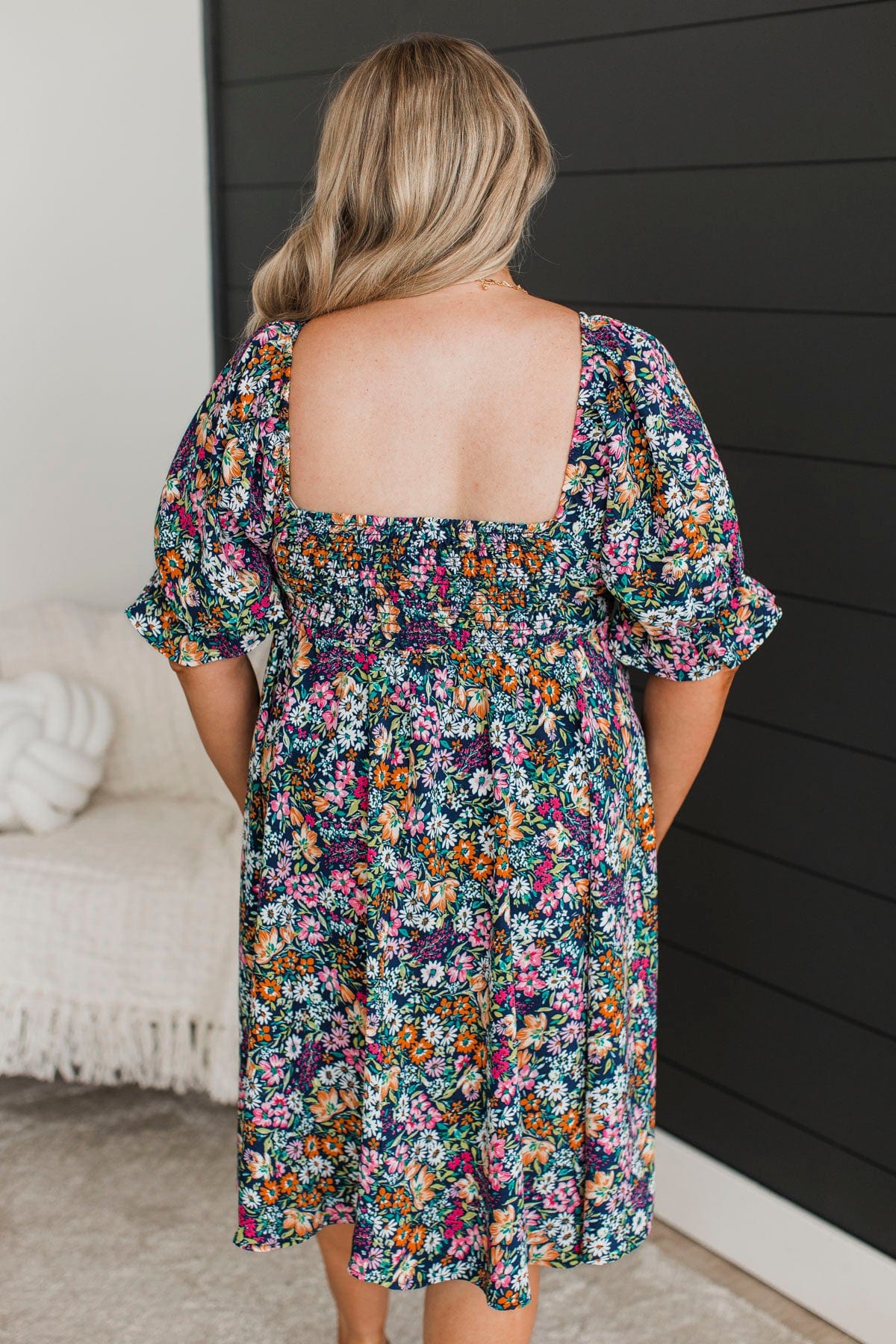 Cherishing Friendships Floral Dress- Navy - Image 7