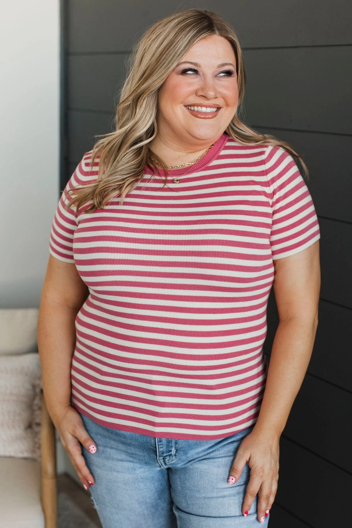 Cherishing Memories Striped Knit Top- Fuchsia - Image 3