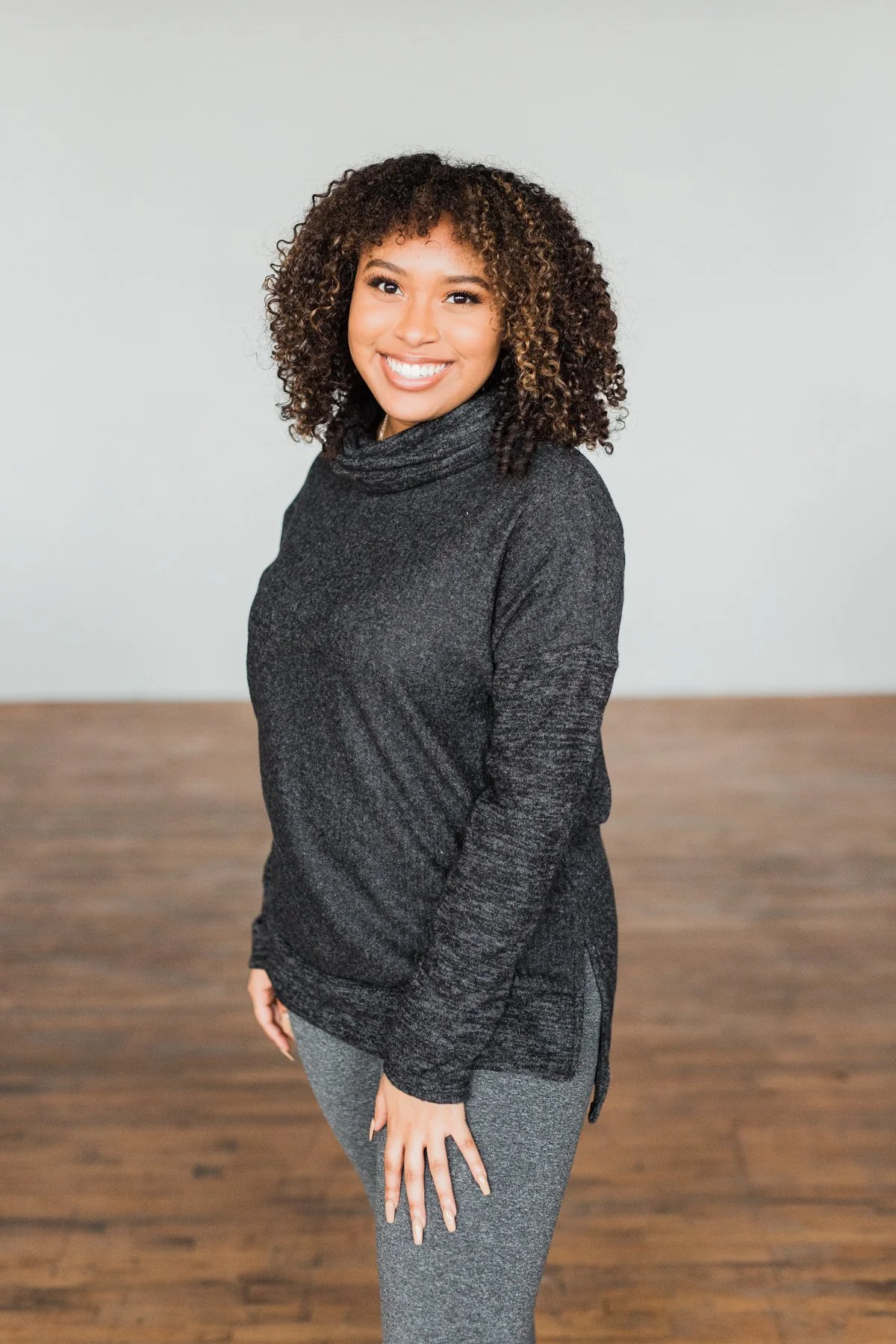 Cherishing Moments Turtle Neck Sweater- Heathered Black - Image 11