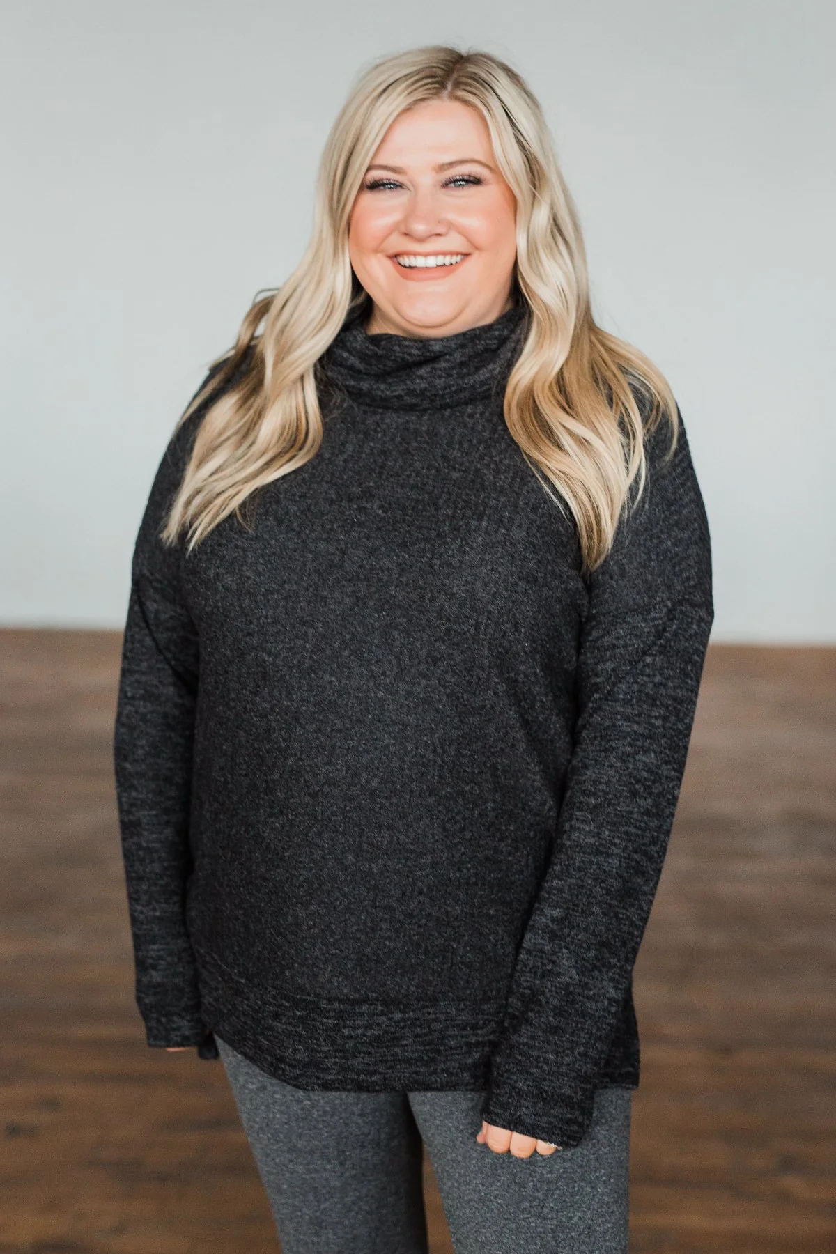 Cherishing Moments Turtle Neck Sweater- Heathered Black - Image 12