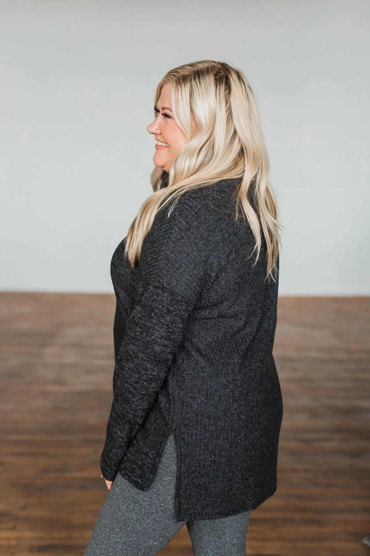 Cherishing Moments Turtle Neck Sweater- Heathered Black - Image 14