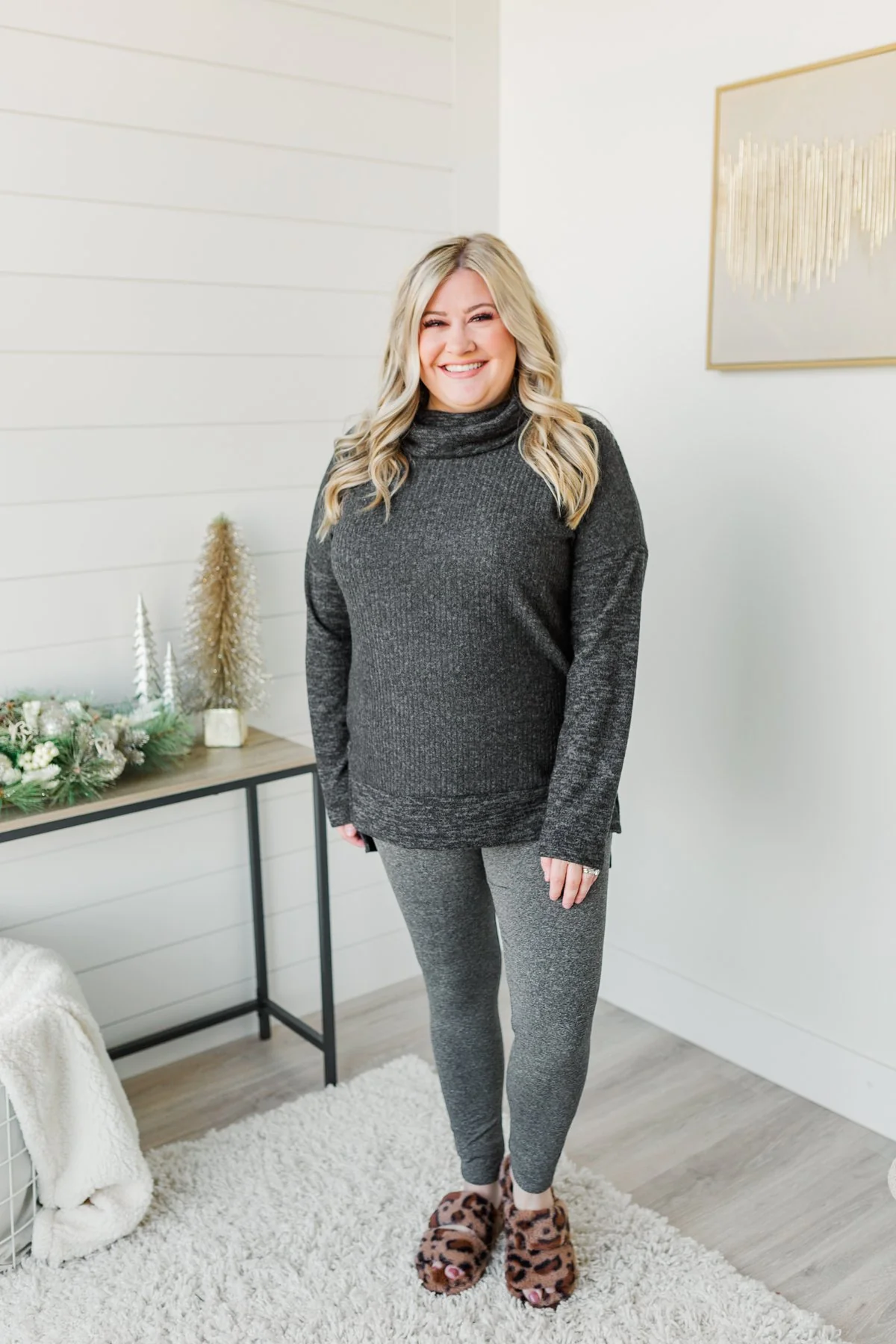 Cherishing Moments Turtle Neck Sweater- Heathered Black - Image 7