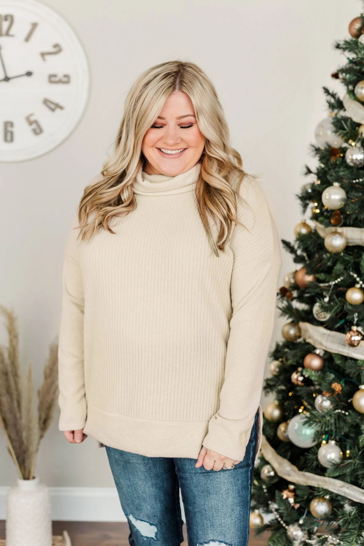 Cherishing Moments Turtle Neck Sweater- Oatmeal - Image 3