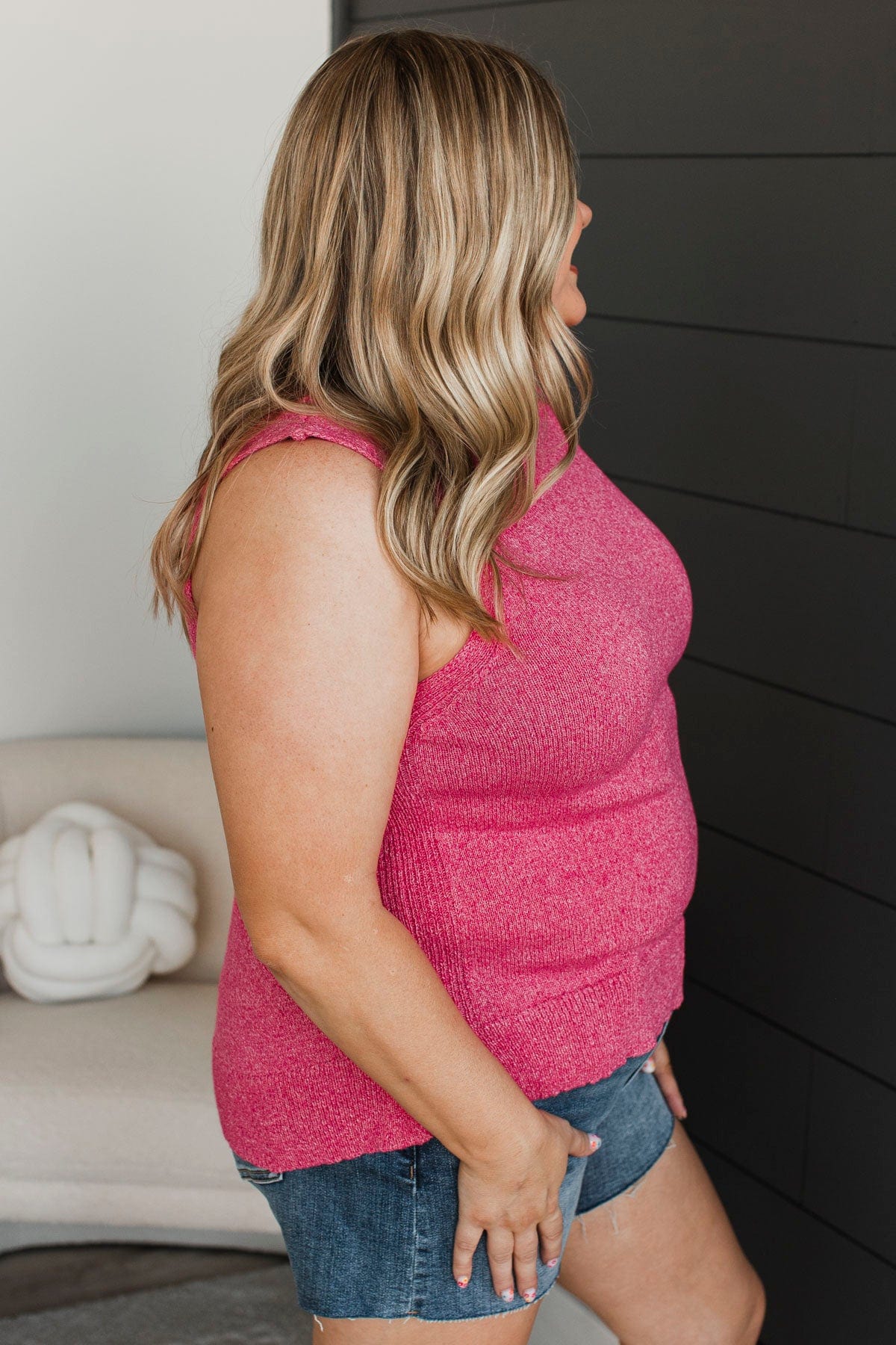 Cherishing Time Knit Tank Top- Fuchsia - Image 5