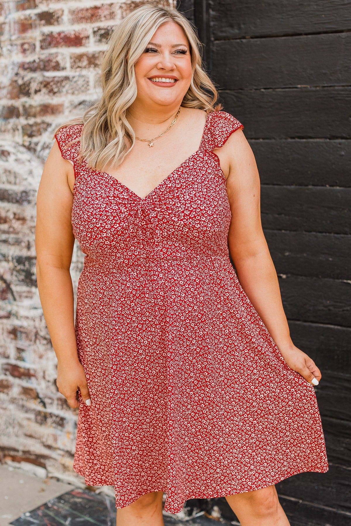 Cherishing You Floral Knit Dress- Red - Image 2