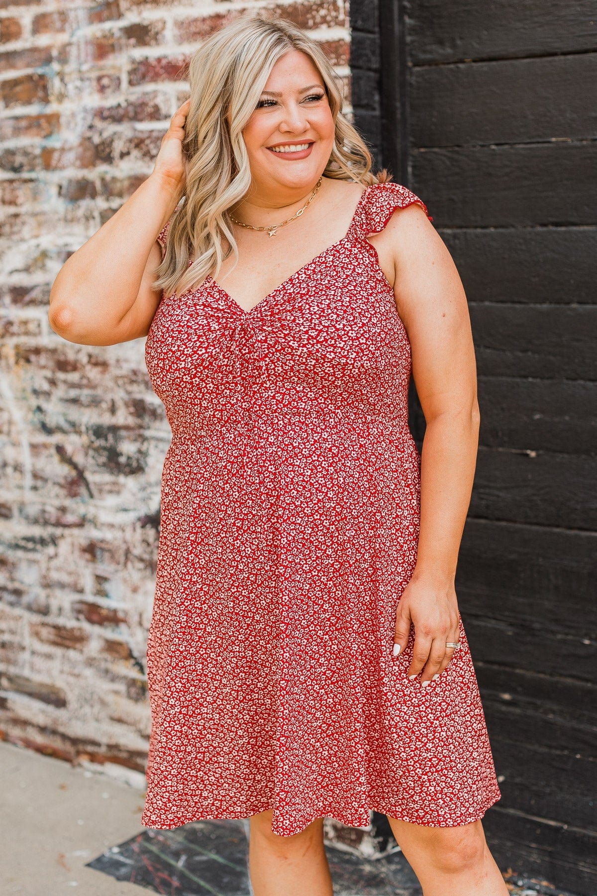 Cherishing You Floral Knit Dress- Red - Image 4