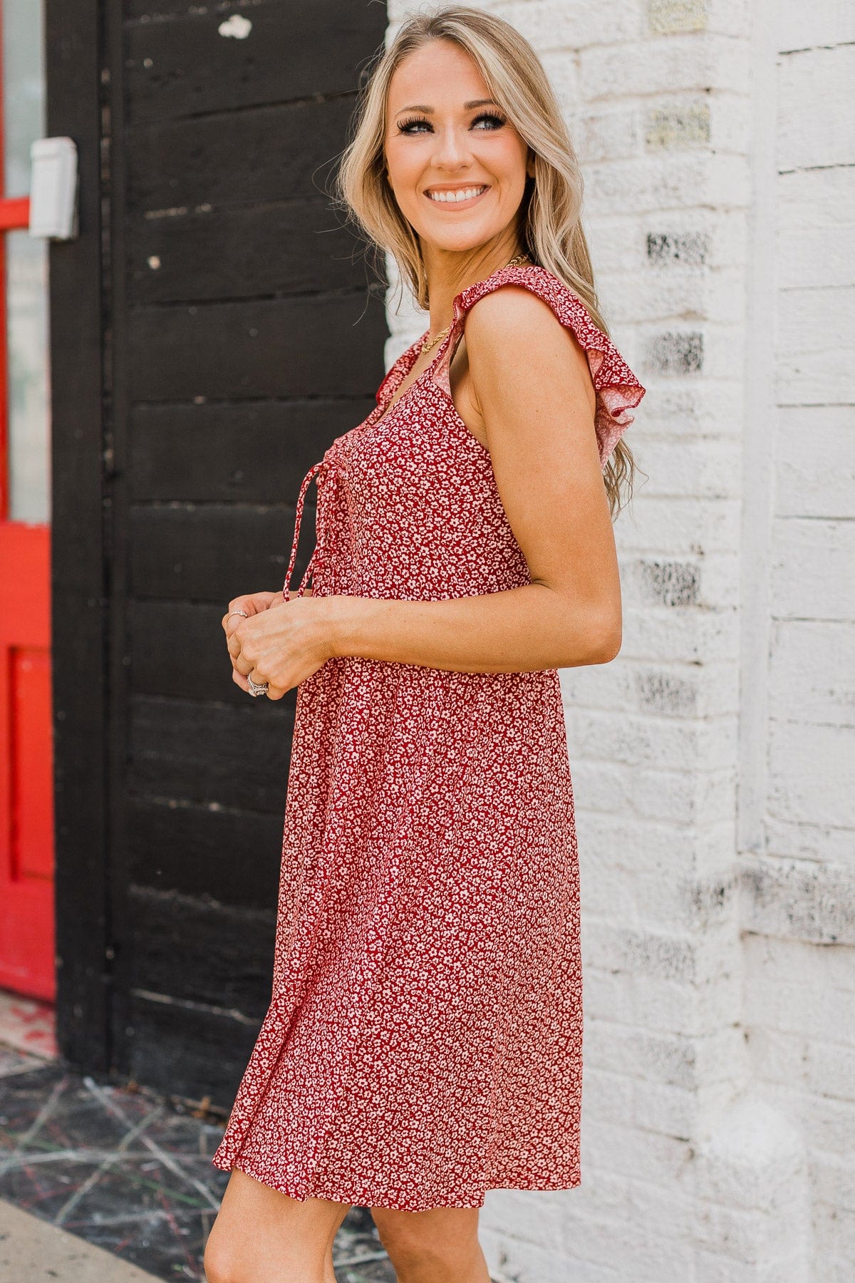 Cherishing You Floral Knit Dress- Red - Image 5