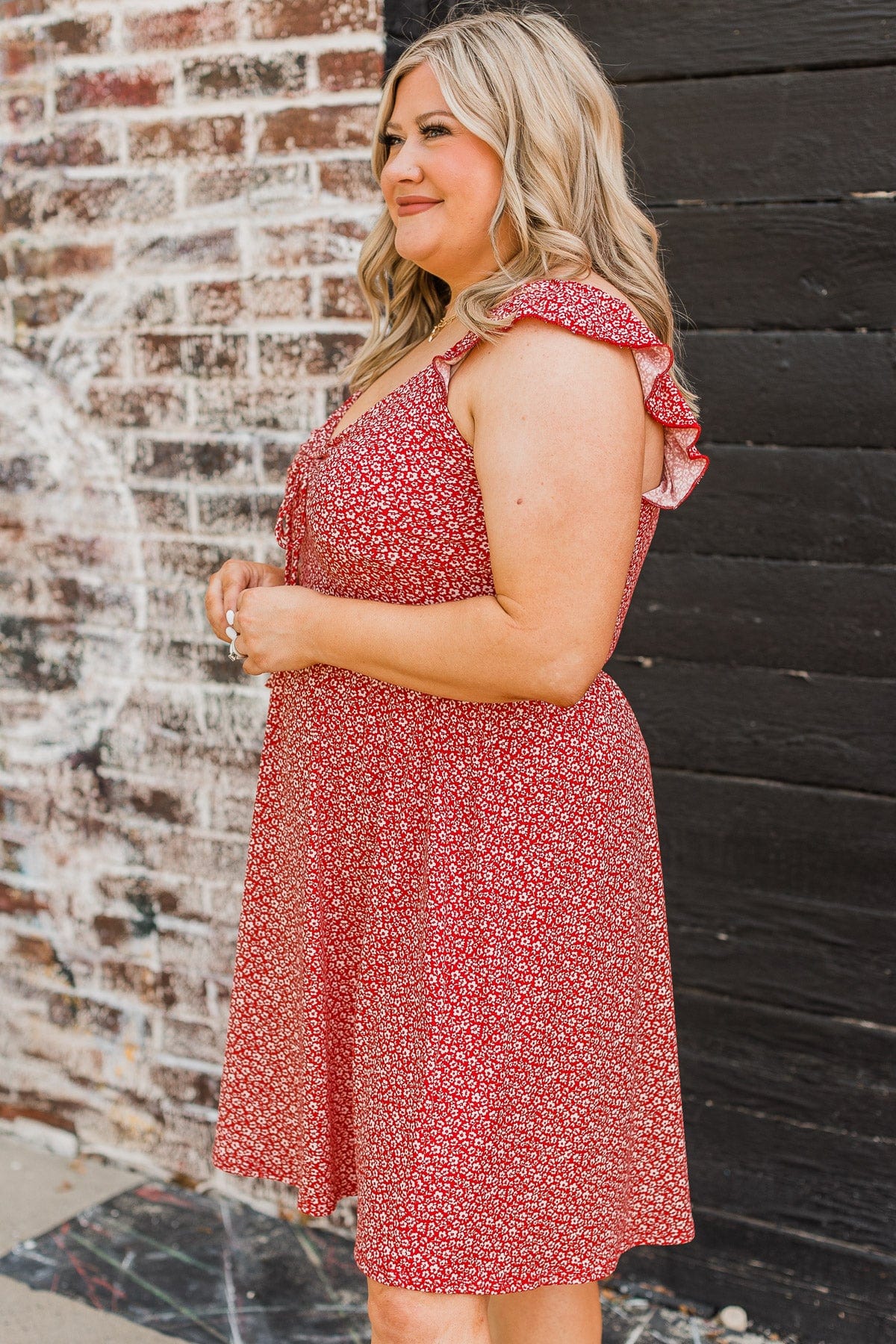 Cherishing You Floral Knit Dress- Red - Image 6