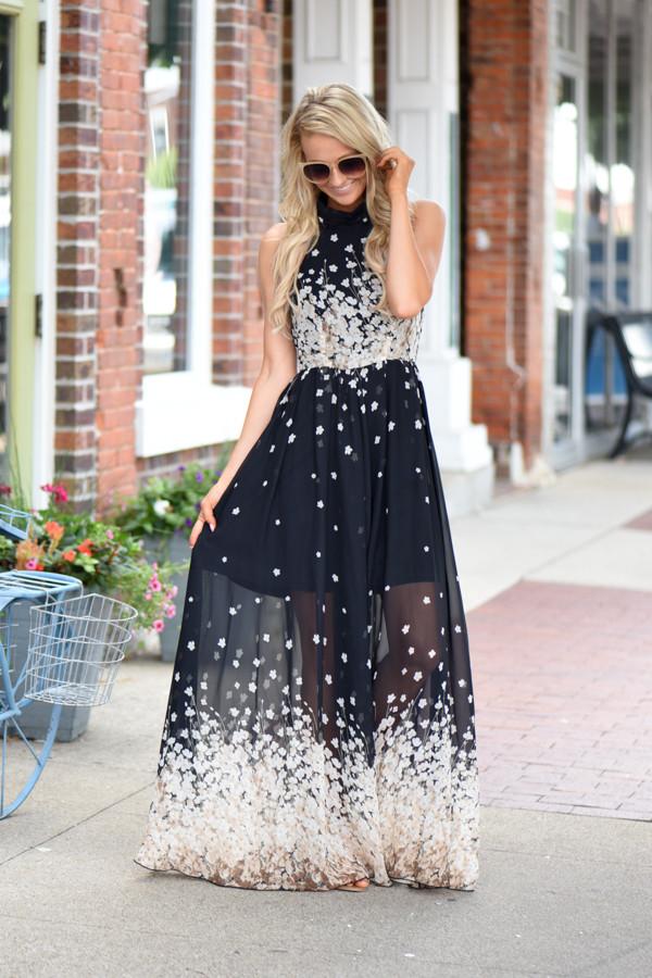 Cherry Blossoms Maxi Dress ~ Black - Image 3