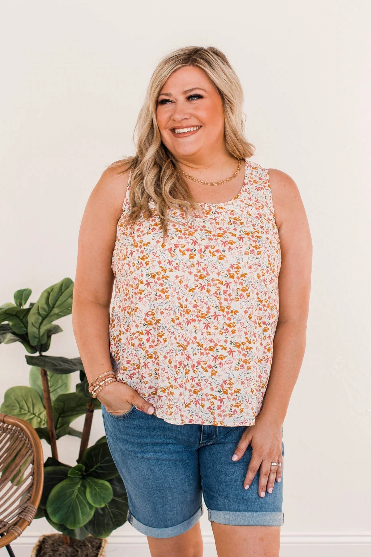 Cherry Pie & Summer Skies Floral Tank Top- Ivory - Image 4