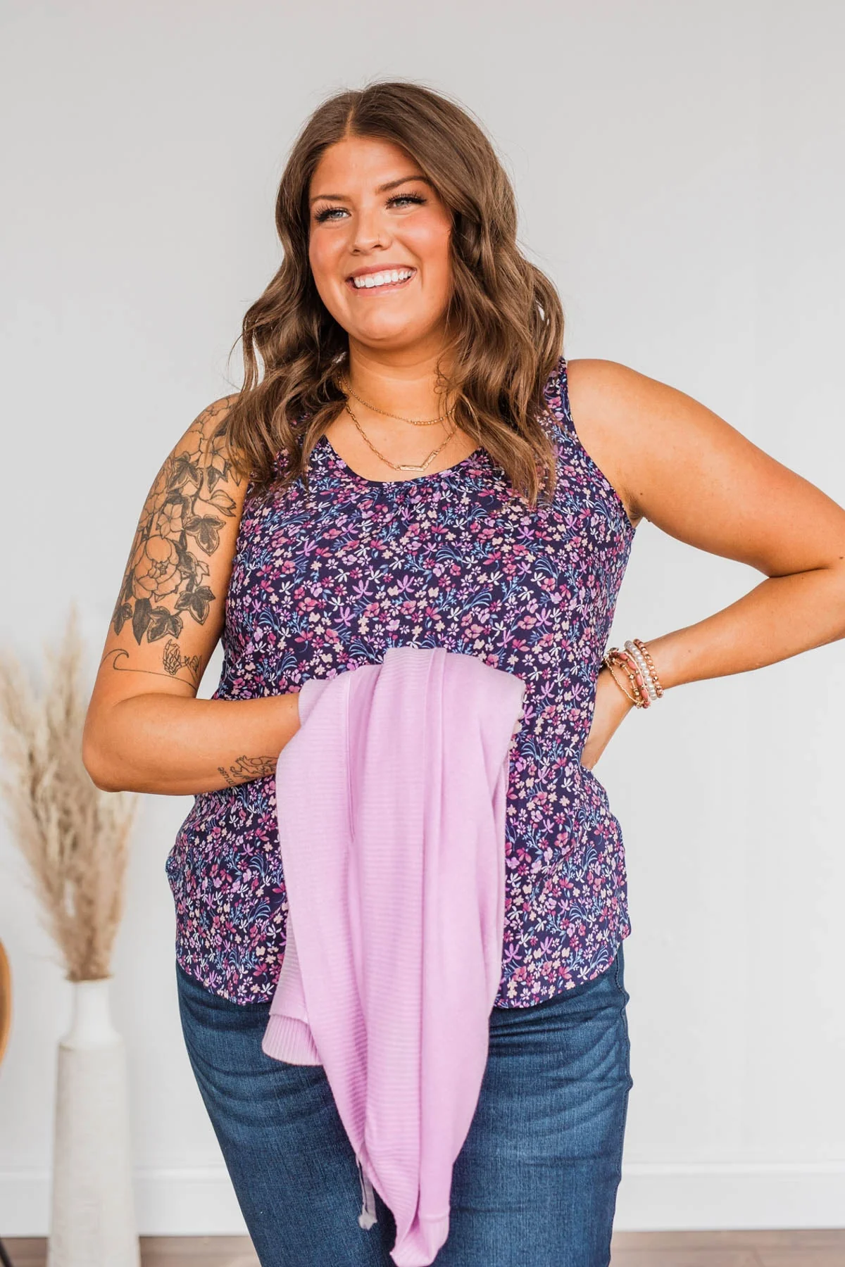 Cherry Pie & Summer Skies Floral Tank Top- Navy - Image 5