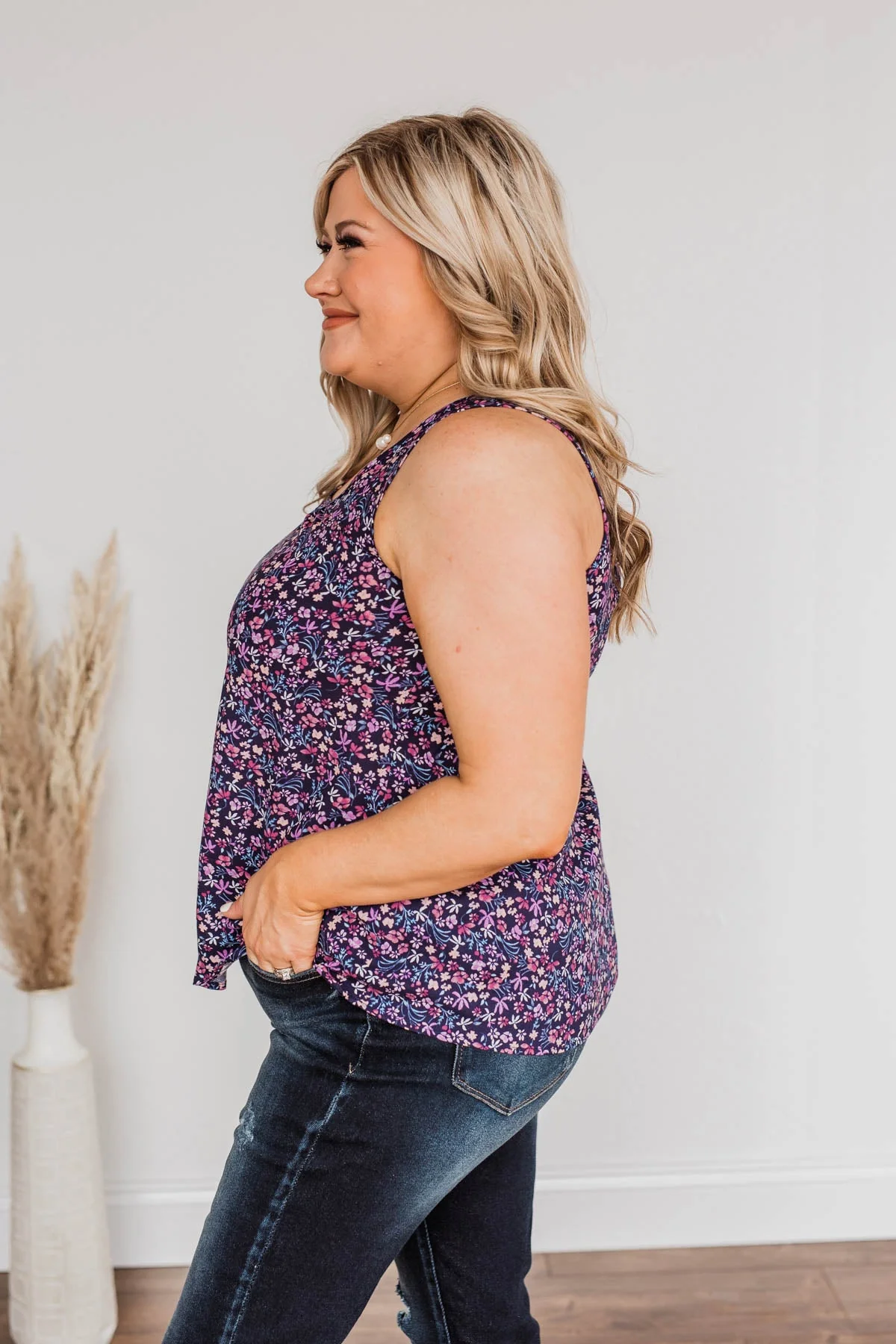 Cherry Pie & Summer Skies Floral Tank Top- Navy - Image 8