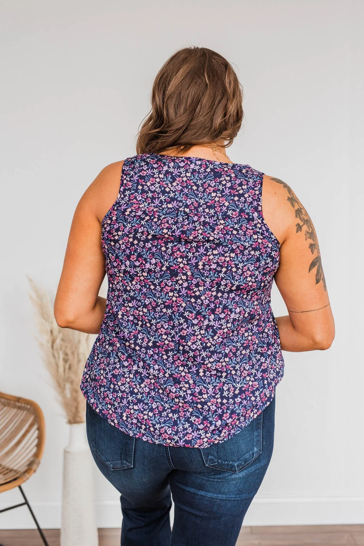 Cherry Pie & Summer Skies Floral Tank Top- Navy - Image 9