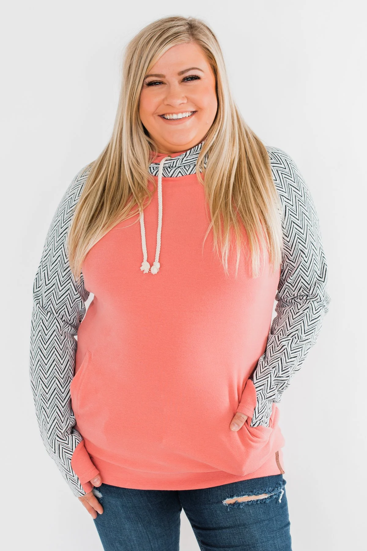 Chevron Ampersand Double Hood- Salmon - Image 3