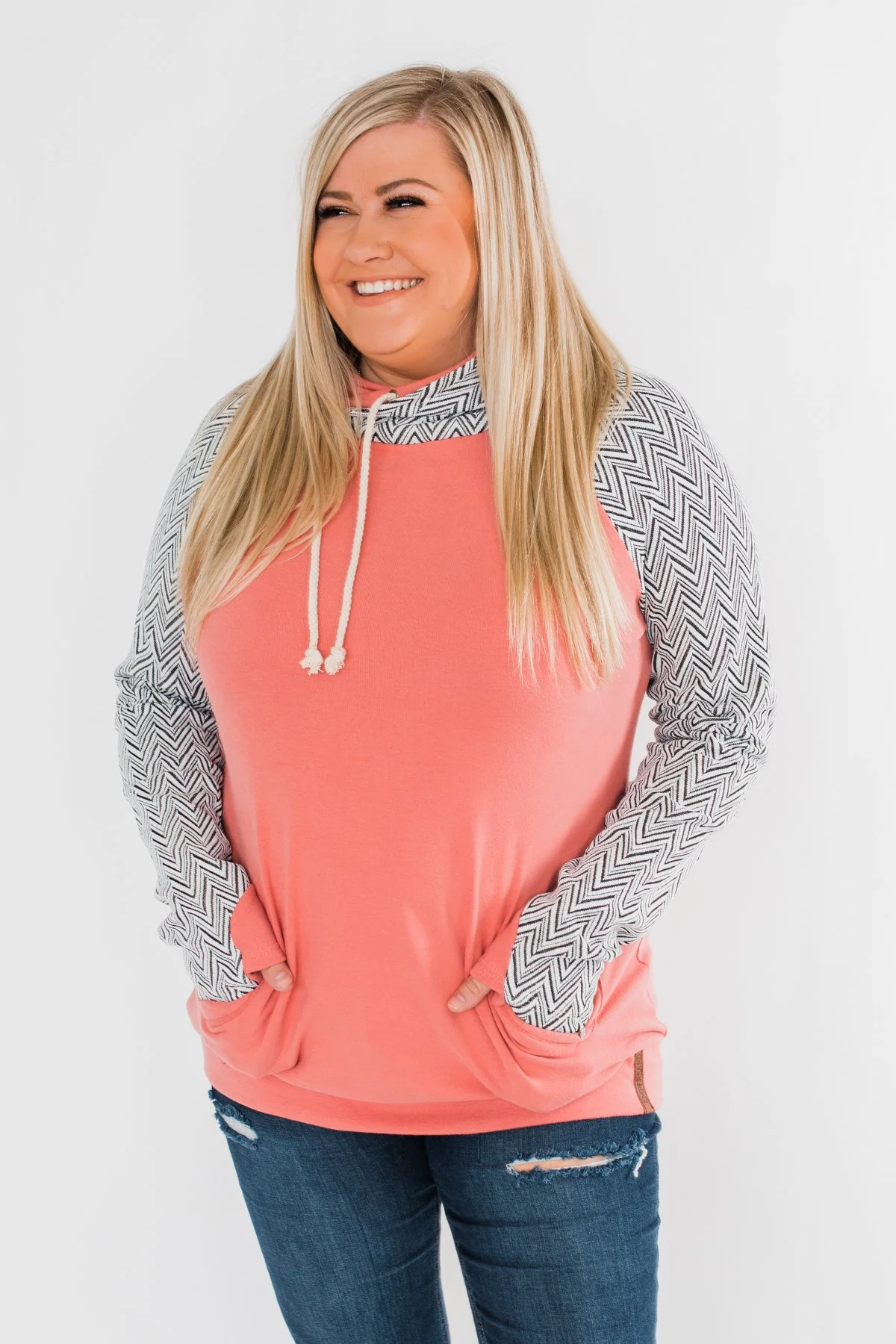 Chevron Ampersand Double Hood- Salmon - Image 7