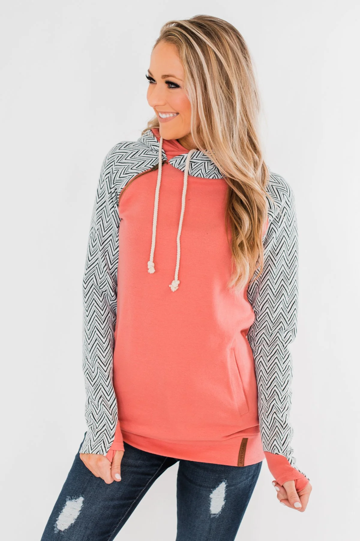 Chevron Ampersand Double Hood- Salmon - Image 8