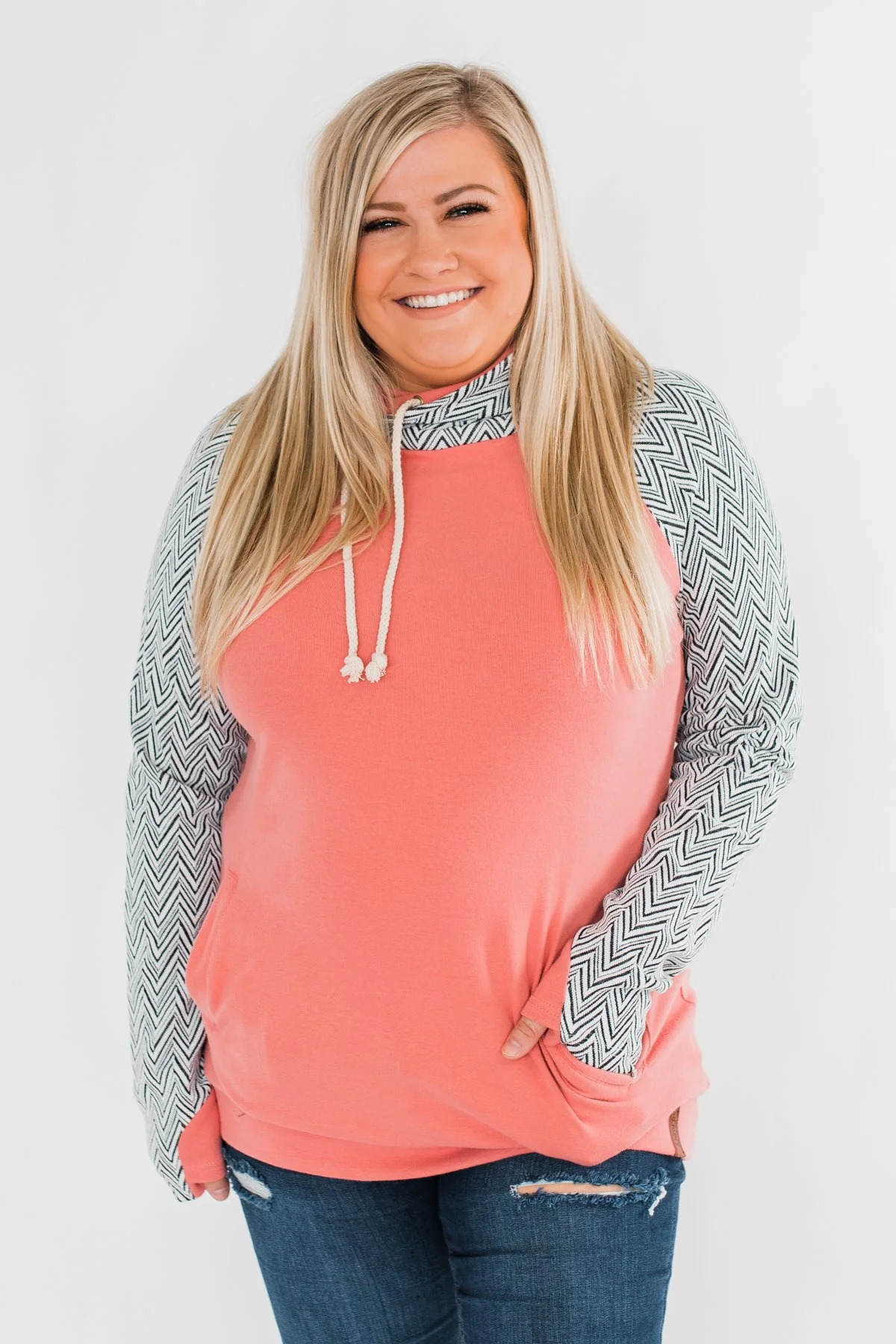 Chevron Ampersand Double Hood- Salmon - Image 9