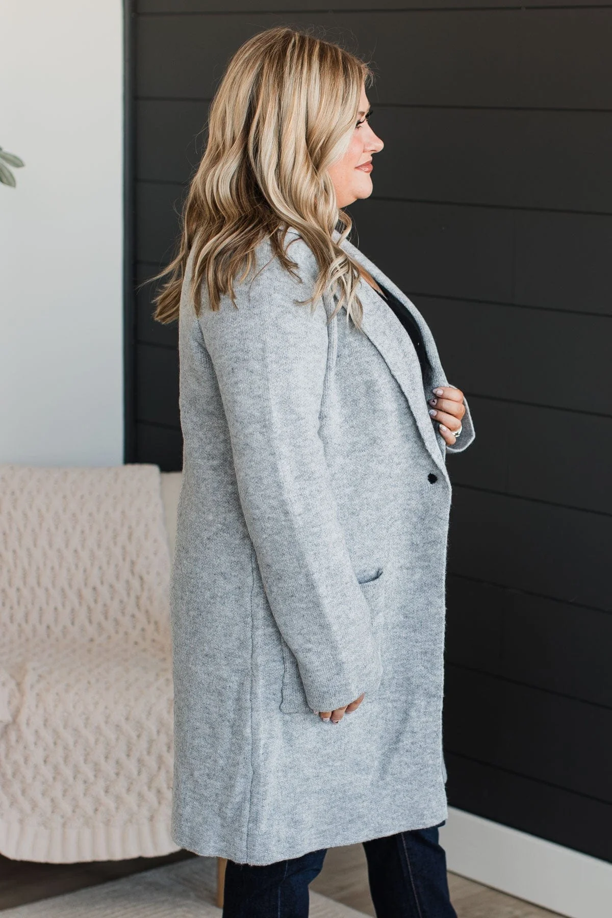 Chill With Me Knit Trench Coat- Heather Grey - Image 6