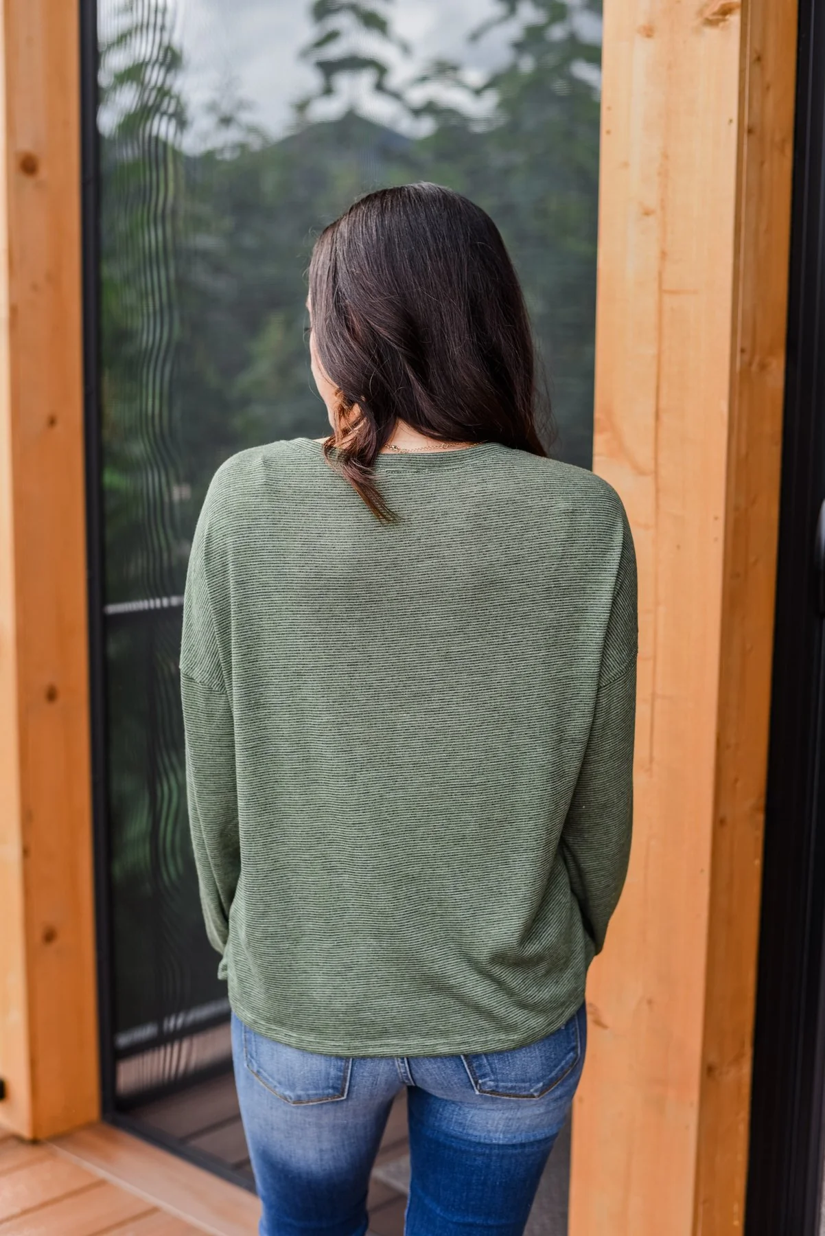 Chilling In Autumn Striped Button Top- Olive - Image 9