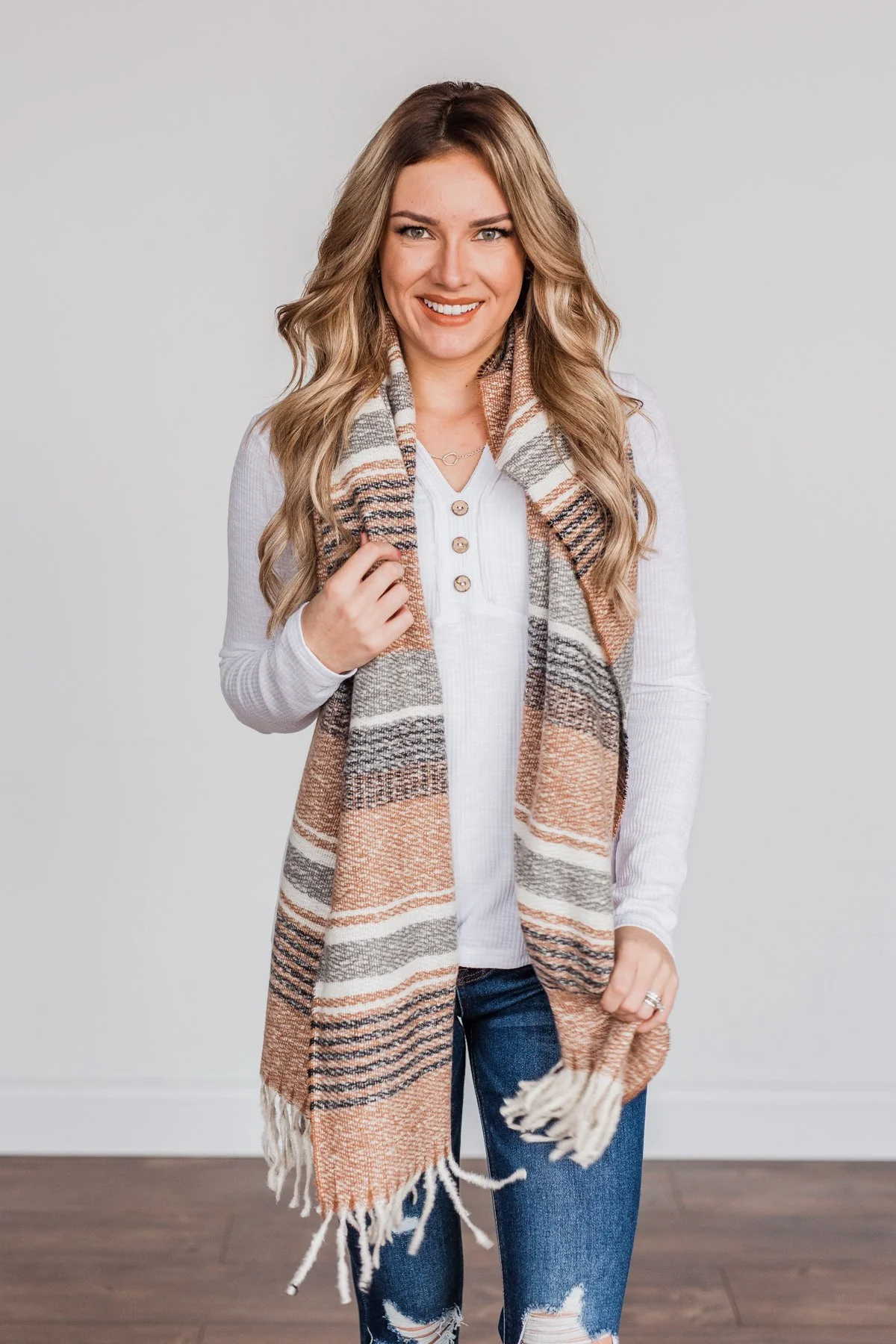 Chilling Love Blanket Scarf- Camel & Charcoal - Image 5