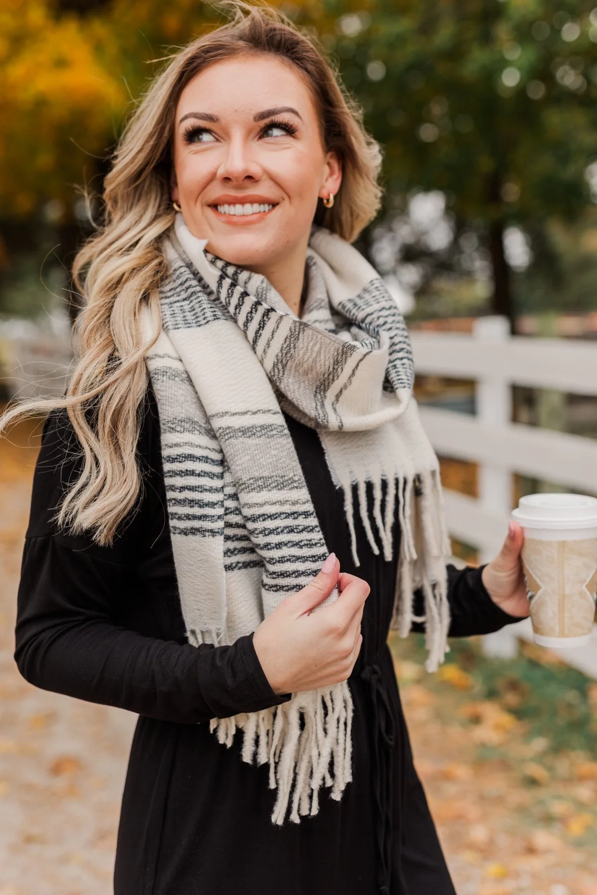 Chilling Love Blanket Scarf- Ivory & Charcoal - Image 7