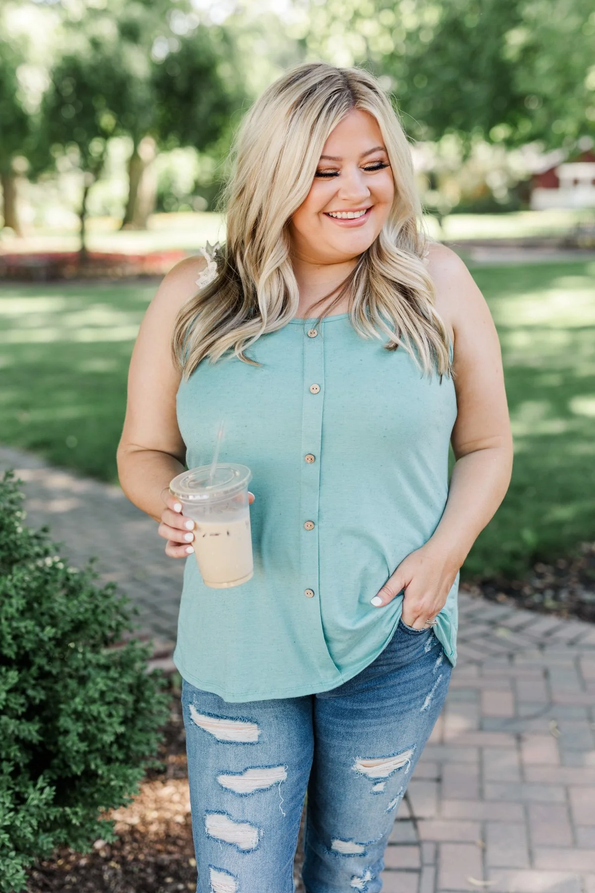 Choose Hope Lace Tank Top- Soft Turquoise - Image 4