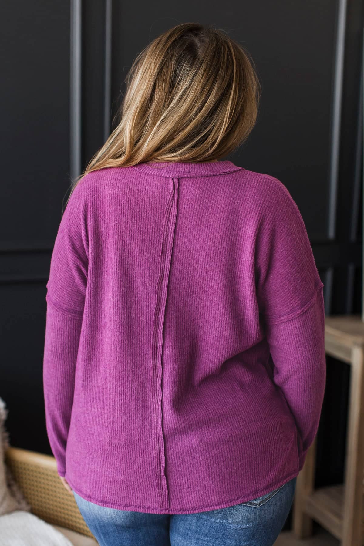 Choose Myself First Ribbed Long Sleeve Top- Light Plum - Image 7