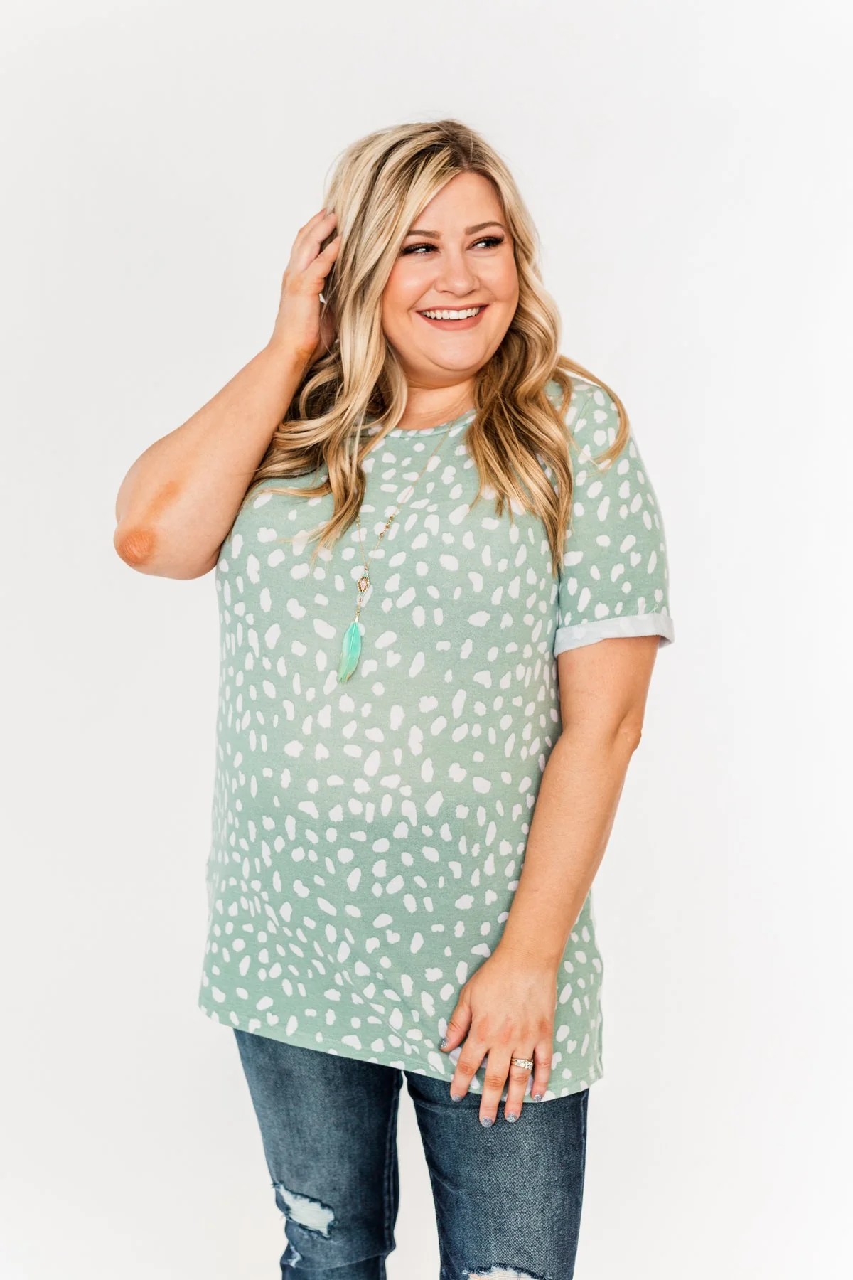 Choose To Be Happy Spotted Top- Sage - Image 4