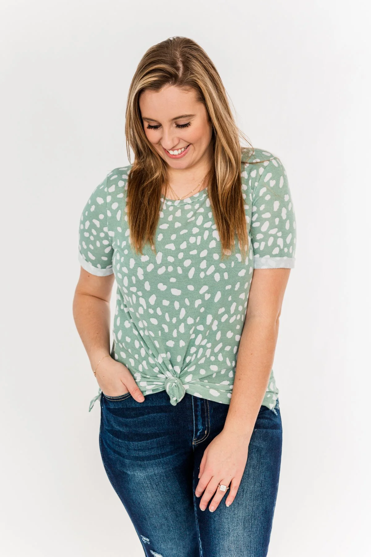 Choose To Be Happy Spotted Top- Sage - Image 5