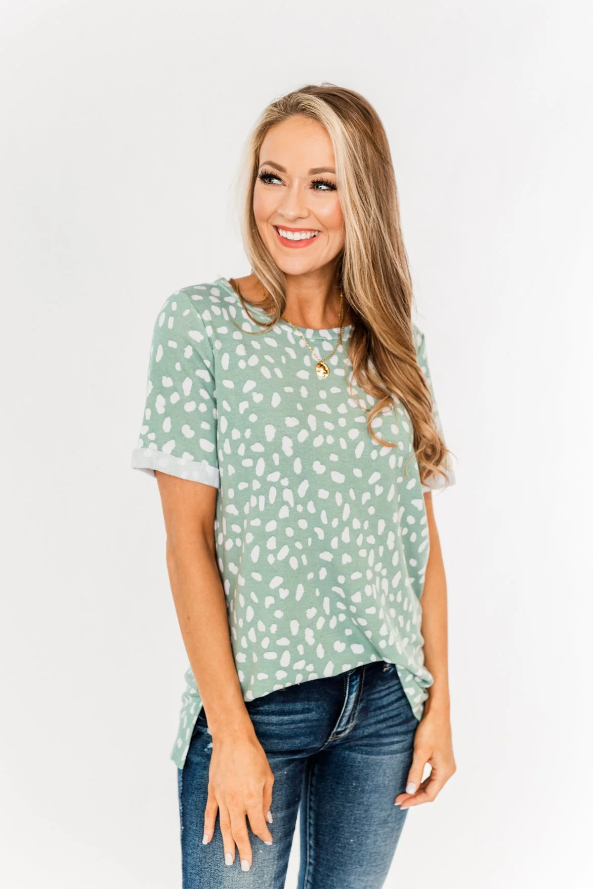 Choose To Be Happy Spotted Top- Sage - Image 6